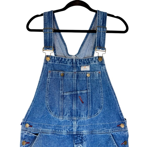 HISEA Bib Overalls Mens 34X32 Blue Denim Carpenter Hammer Loop Workwear Utility - Picture 2 of 14